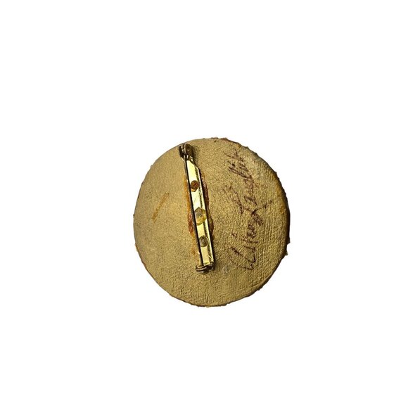 Vintage Signed Painted Wood? 80s Brooch Signed (A8112) - Picture 3 of 4